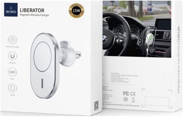 Magnetic wireless car charger 15w - silver, USB