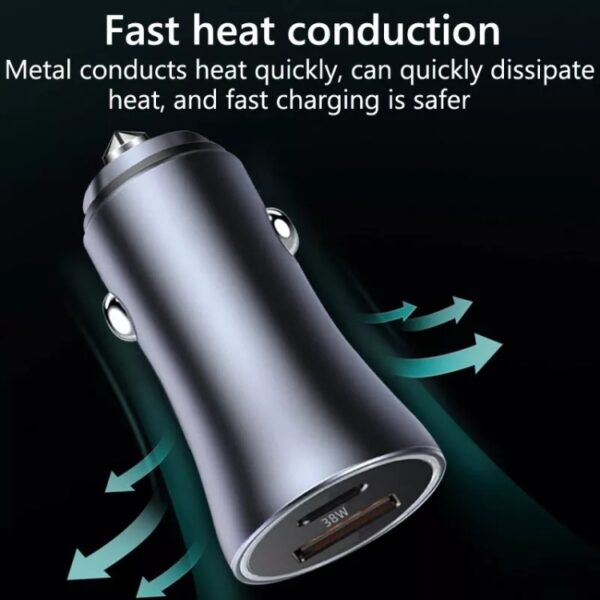 PD 20W Aluminum Alloy Dual Interface Car Fast Charger (Black)