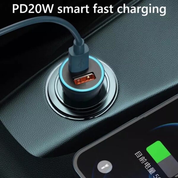 PD 20W Aluminum Alloy Dual Interface Car Fast Charger (Black)