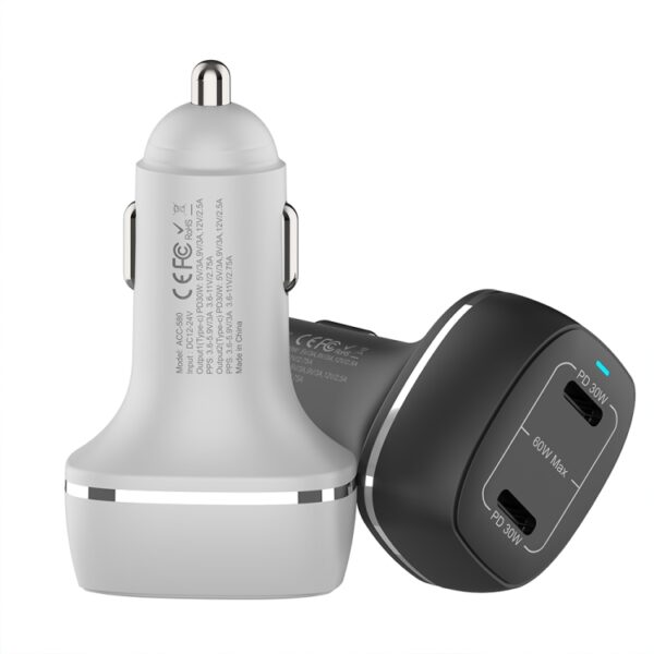 ACC-580 Dual Ports PD 60W Fast Charging Car Charger(Black)