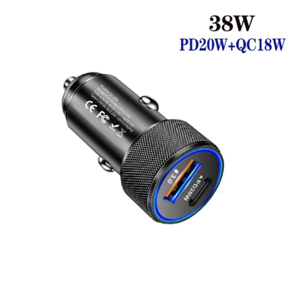 Metal PD20W USB-C + QC18W USB Dual Port Car Charger