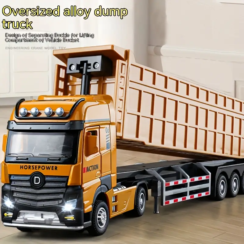 Extra-Large Alloy Construction Truck Toy - Heavy-Duty Dump & Semi-Trailer Model for Boys, Yellow for winter