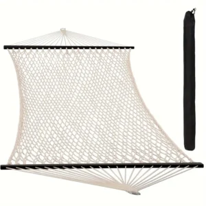 Double Rope Hammocks, Traditional Hand Woven Cotton Hammock with Hardwood Spreader Bar and Carrying Case for Outdoor, Indoor for Two Person, 450lb Weight Capacity