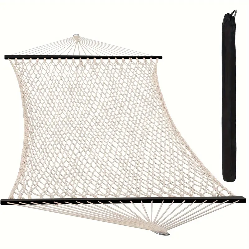 Double Rope Hammocks, Traditional Hand Woven Cotton Hammock with Hardwood Spreader Bar and Carrying Case for Outdoor, Indoor for Two Person, 450lb Weight Capacity