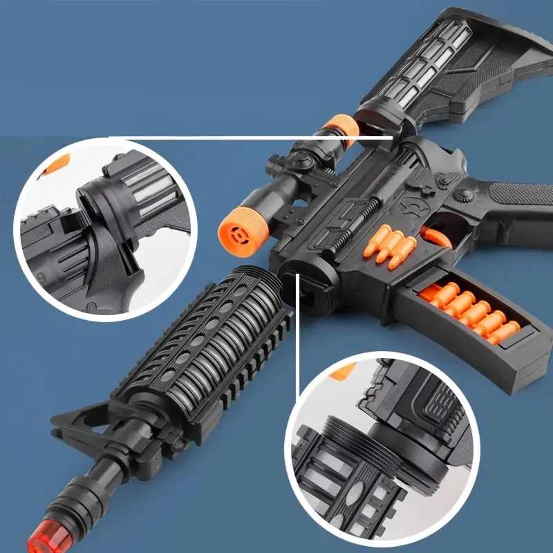Gun Toy with Sound Effects for Youngsters, Unique Barrel Telescopic Action & Building Toy Guns Make Noise, Christmas Birthday Gifts for Boys Girls (Batteries Not Included)
