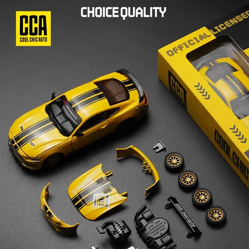 1pc 1:42 for Ford Mustang GT2018 yellow classic car model can open the door, replaceable accessories collectible model ornaments toys Halloween Christmas gifts