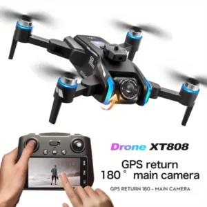 XT808 Flagship 4K Aerial Drone with 5.9" HD Screen Remote, Brushless Motor, GPS Return Home & Obstacle Avoidance, 25-Min Flight, 3 Batteries, USB Rechargeable, Lightweight 200g for Beginners, Ideal Gift