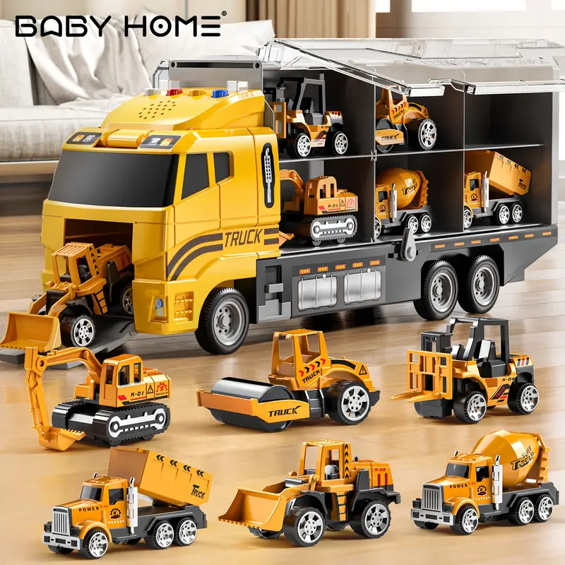 Youngsters HOME Die-Cast Construction Vehicle Toy Set with Play Mat - Friction-Powered Trucks & Cars for Youngsters Ages 3-9, Assorted Colors