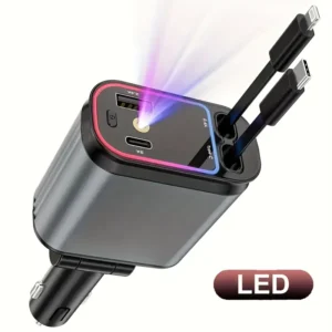 4-in-1 Retractable Car Charger, 66W Fast Charging with 180° Adjustable Direction,, for Phone 15/14/13/12/11/Plus/Pro/Pro Max'mini/XS/XS MaxXR/X, Galaxy