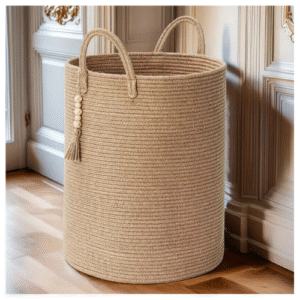 1pc Large Woven Storage Basket with Handles – Classic Beige Rope Organizer for Blankets, Yoga Mats, Laundry, and More – Perfect for Bedroom, Living Room, or Laundry Room, Laundry Basket, Shelf Basket, Shelf Baskets